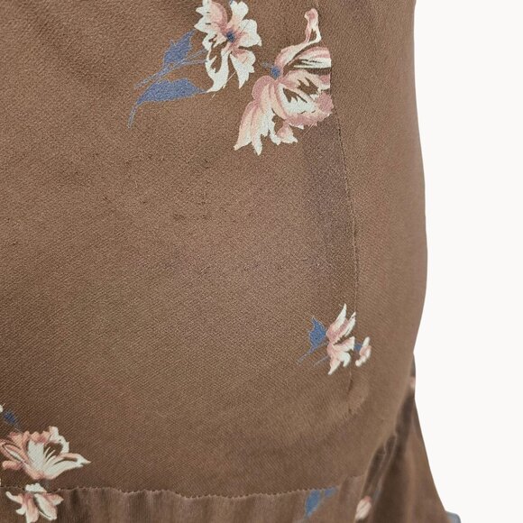 Fairy Cottage Core Dress Frilled Layer Midi Silk Brown Floral 12 Nicole Miller - Picture 7 of 16